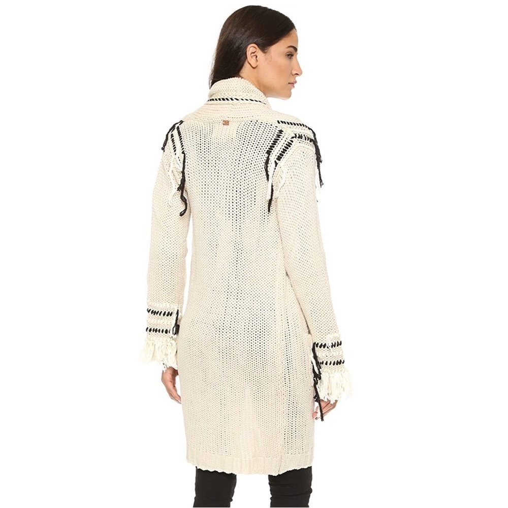 For Love and Lemons Knitz Denver Cardigan Sweater Chunky Knit Fringe Ivory - Picture 16 of 16